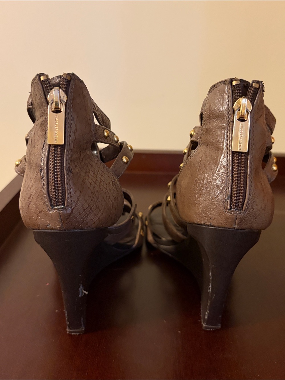 Studded Brown Strappy High-Heel Sandals - Women - Picture 3 of 6